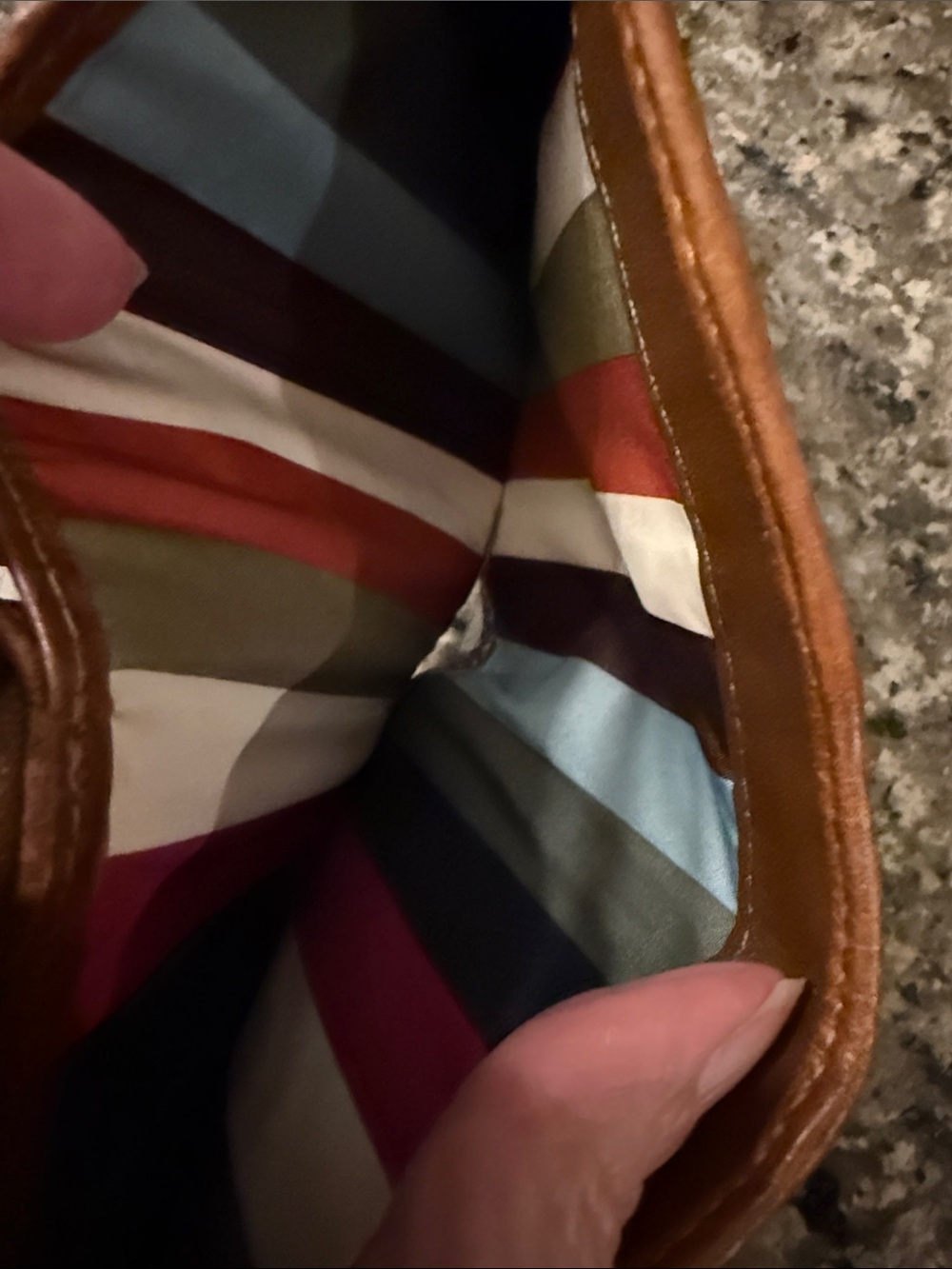 Coach Anniversary Stripe Denim Navy Canvas and Brown Leather Snap Wallet - Picture 10 of 12